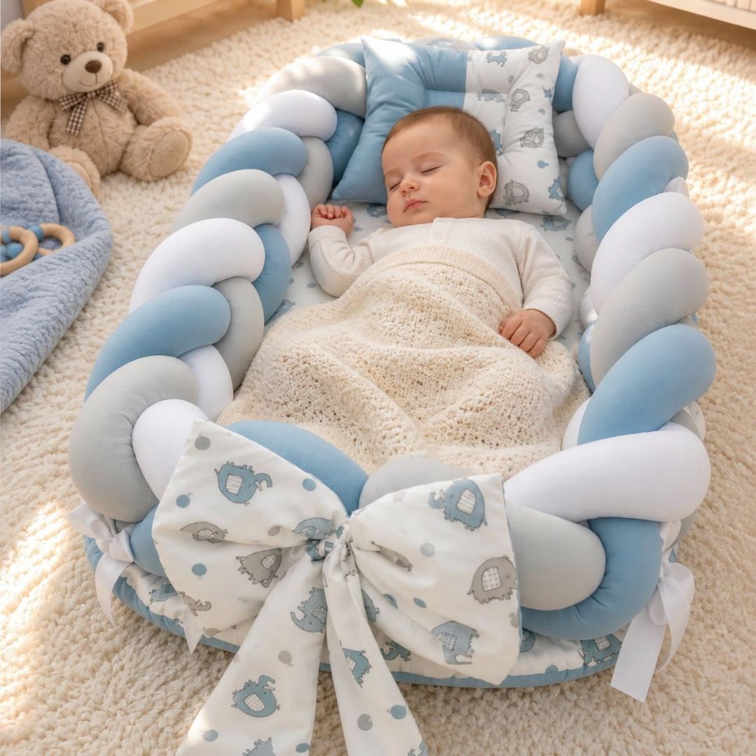 NIDO COLECHO TRENZADO PARA BEBÉS CON ALMOHADA - VERDE - 1