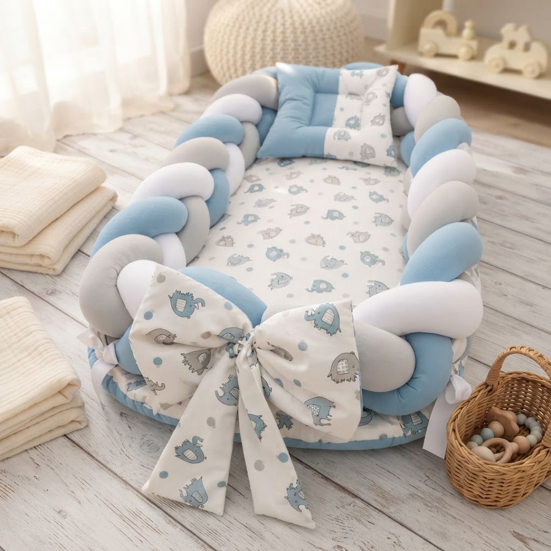 NIDO COLECHO TRENZADO PARA BEBÉS CON ALMOHADA - VERDE - 2