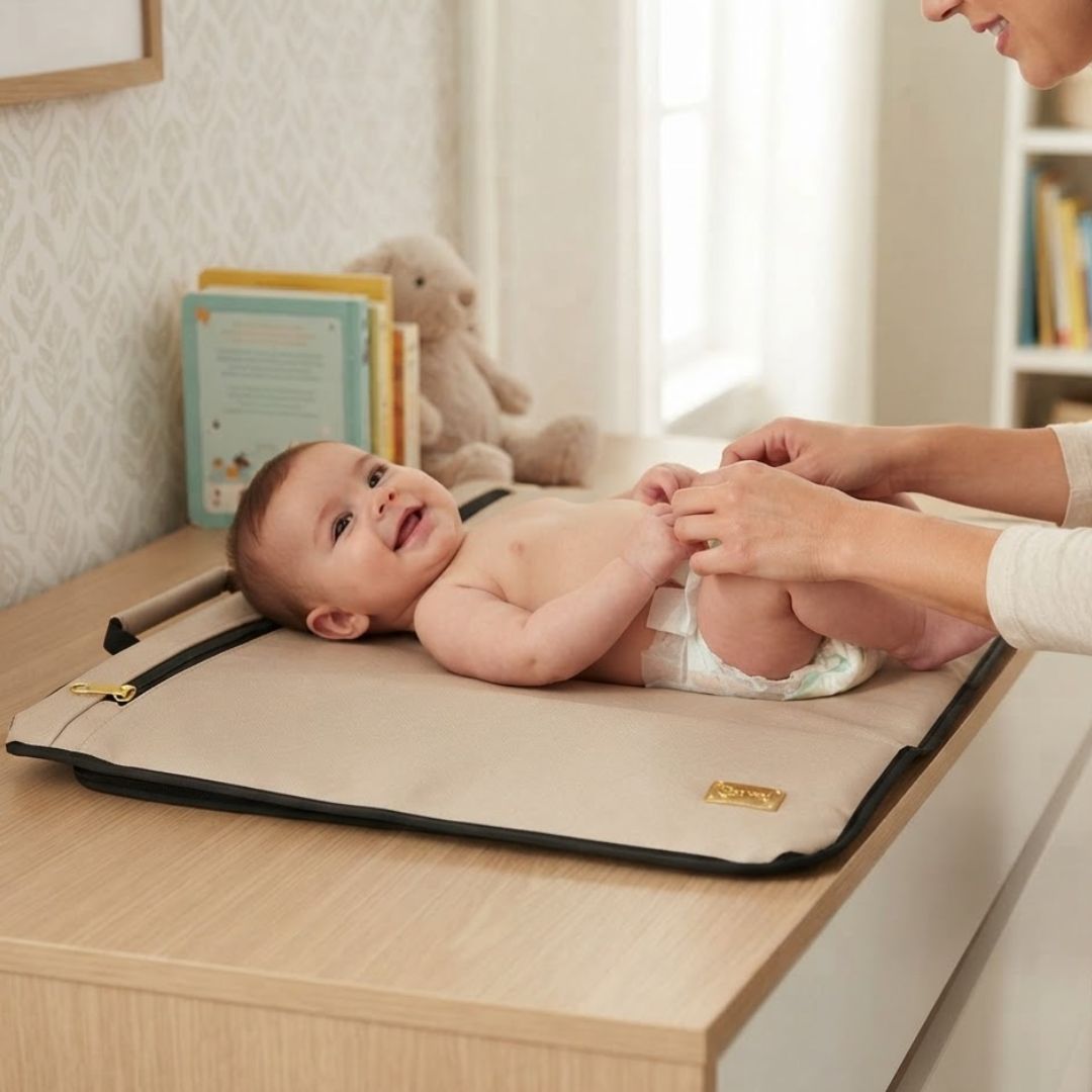 CAMBIADOR DE PAÑALES PORTÁTIL PARA BEBÉS, CAMBIADOR MULTIFUNCIONAL - CREMA - 2