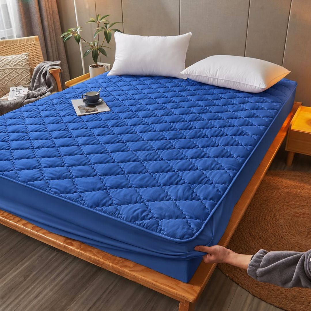 FUNDA PROTECTOR DE COLCHÓN IMPERMEABLE ANTIFLUIDOS - AZUL - 1