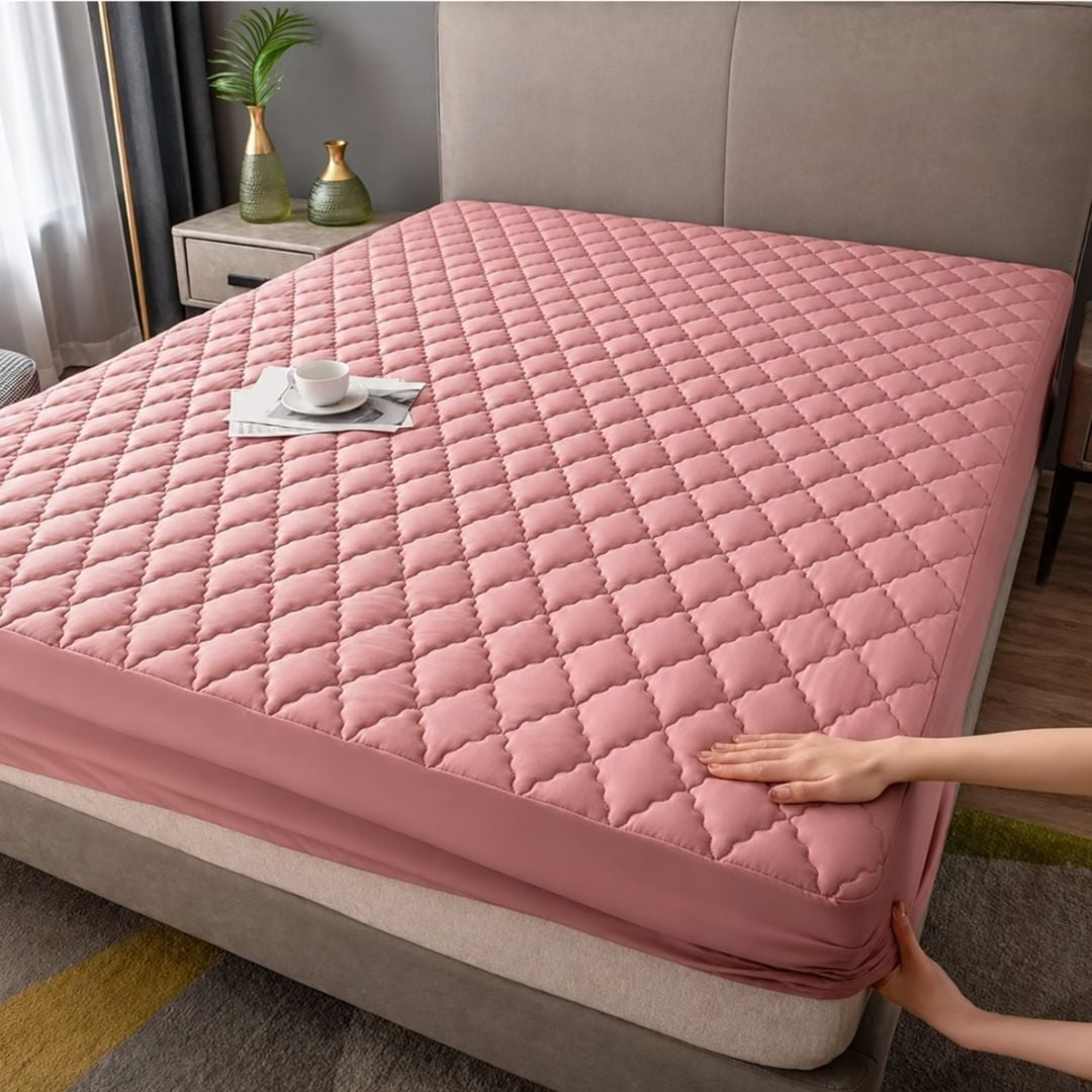 FUNDA PROTECTOR DE COLCHÓN IMPERMEABLE ANTIFLUIDOS 2 PLAZAS - ROSADO - 1