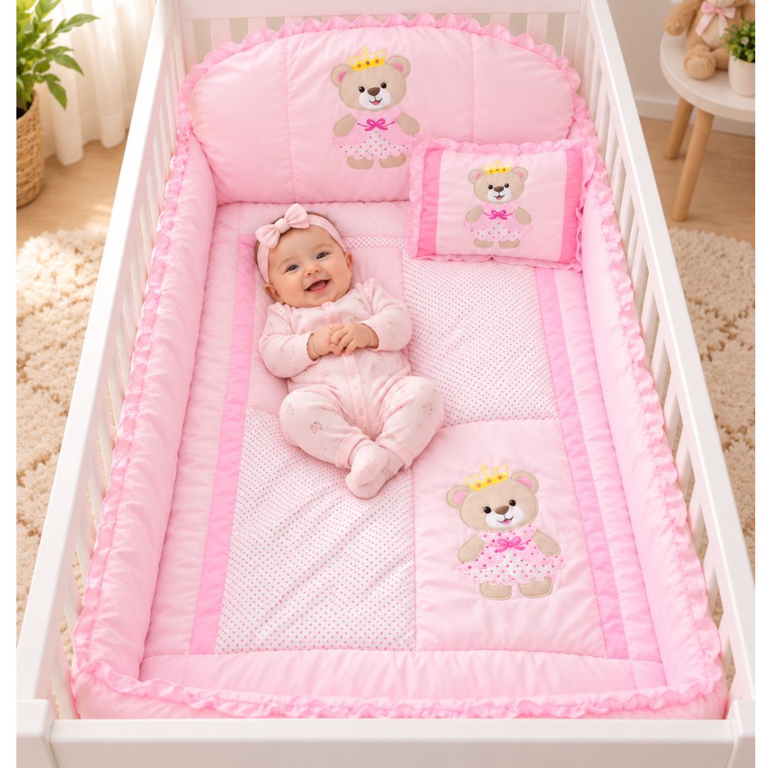 SET DE CUNA PARA BEBÉ 5 PIEZAS – SUAVE COLOR ROSADO - 1