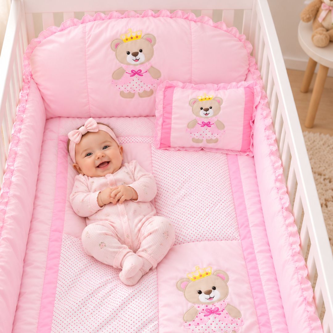 SET DE CUNA PARA BEBÉ 5 PIEZAS – SUAVE COLOR ROSADO - 2