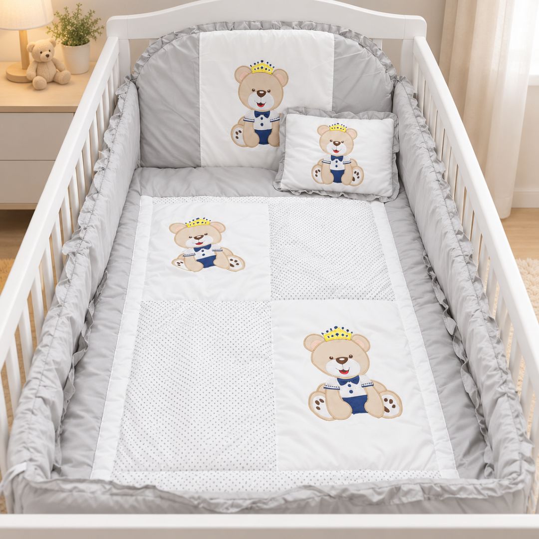SET DE CUNA PARA BEBÉ 5 PIEZAS – SUAVE COLOR GRIS - 1