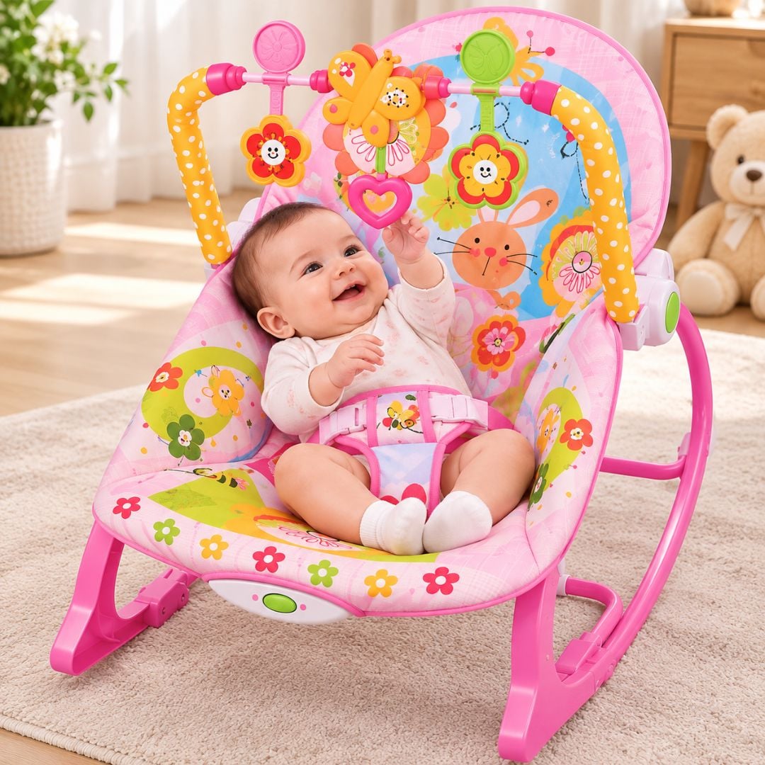SILLA MECEDORA VIBRADORA MUSICAL PARA BEBÉ - ROSADO - 1