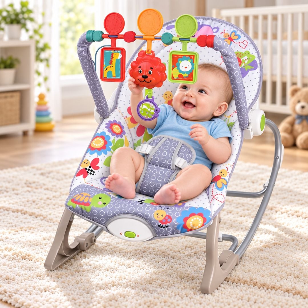 SILLA MECEDORA VIBRADORA MUSICAL PARA BEBÉ - GRIS - 1