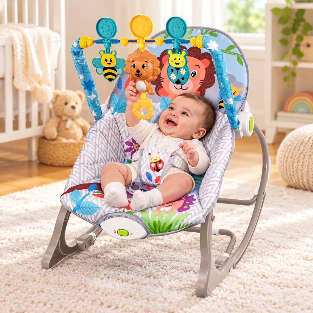 SILLA MECEDORA VIBRADORA MUSICAL PARA BEBÉ - GRIS - 2
