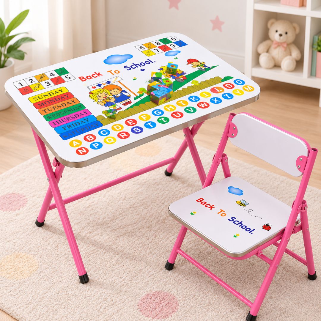 JUEGO  DE ESCRITORIO PLEGABLE + SILLA INFANTIL PLEGABLE PARA NIÑAS - ROSADO - 3