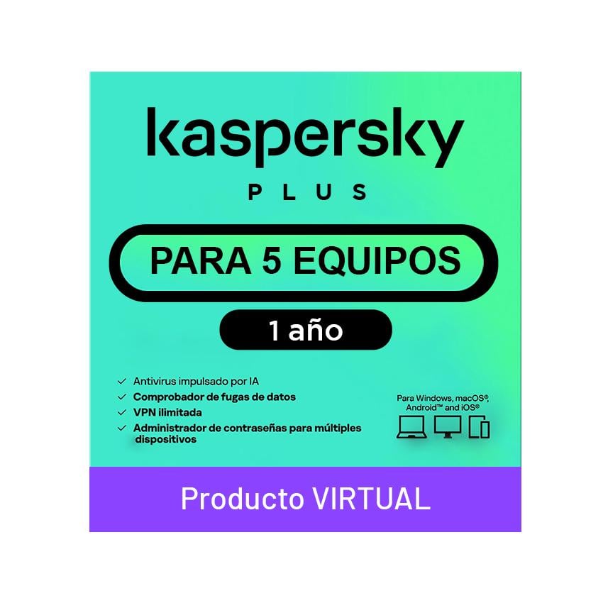 ANTIVIRUS KASPERSKY PLUS 5 DISPOSITIVOS 1 AÑO VIRTUAL - 1