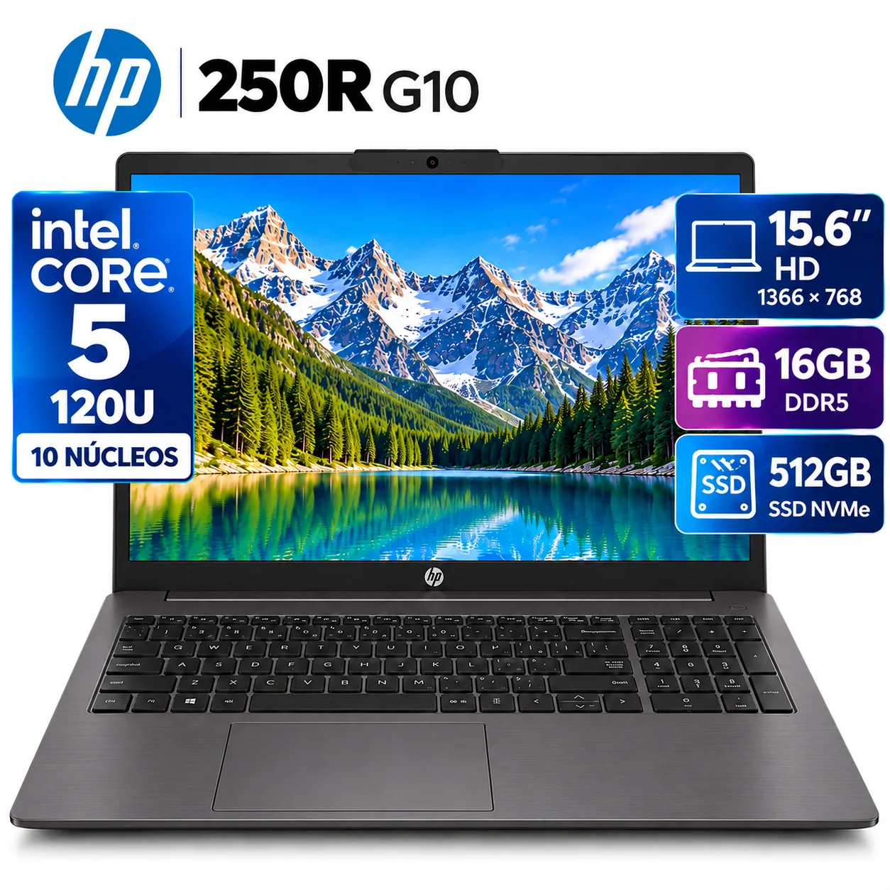 LAPTOP HP INTEL CORE 5 120U RAM 16GB SSD 512GB 250R G10 15.6' HD - 1