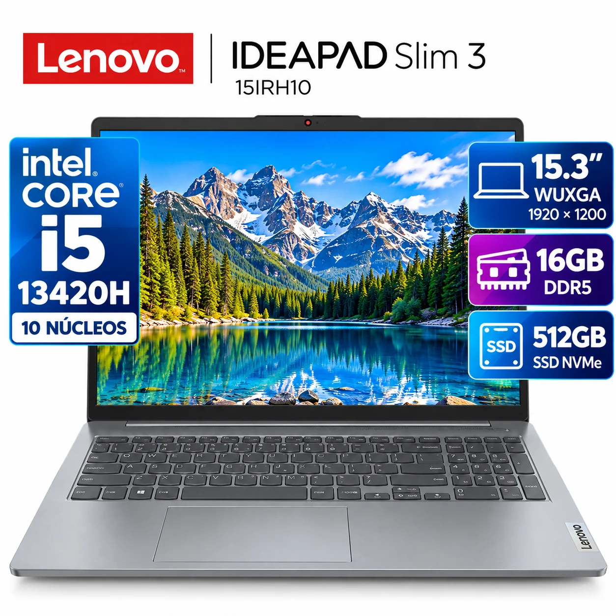LAPTOP LENOVO CORE I5 13420H RAM 16GB DDR5  M.2 512GB 15.3' WUXGA 15IRH10 SLIM 3 - 1