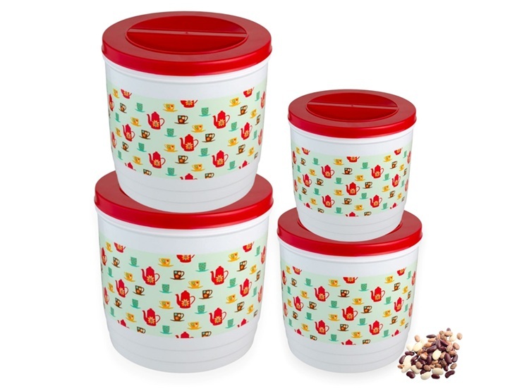 SET DE TAPERS ORGANIZADORES 4 PIEZAS TAPA ROJA - BASA - 1
