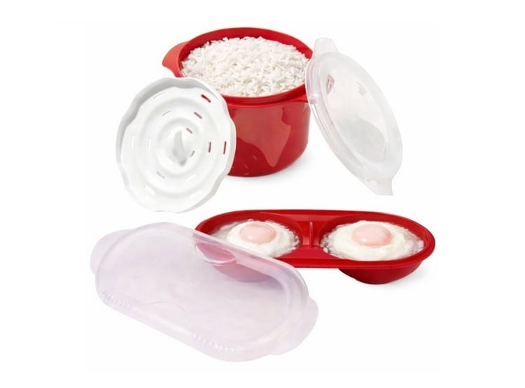 SET DE 2 TAPERS PARA MICOONDAS, ARROCERA + ESCALFADOR DE HUEVOS - 1