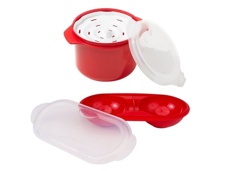 SET DE 2 TAPERS PARA MICOONDAS, ARROCERA + ESCALFADOR DE HUEVOS - 2