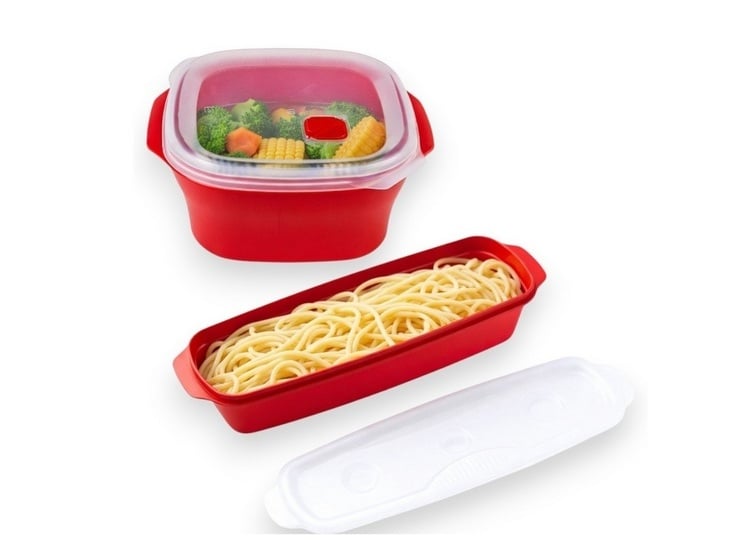 SET DE 2 TAPERS PARA COCINAR EN MICROONDAS VAPORERA + ESPAGUETERA - 1