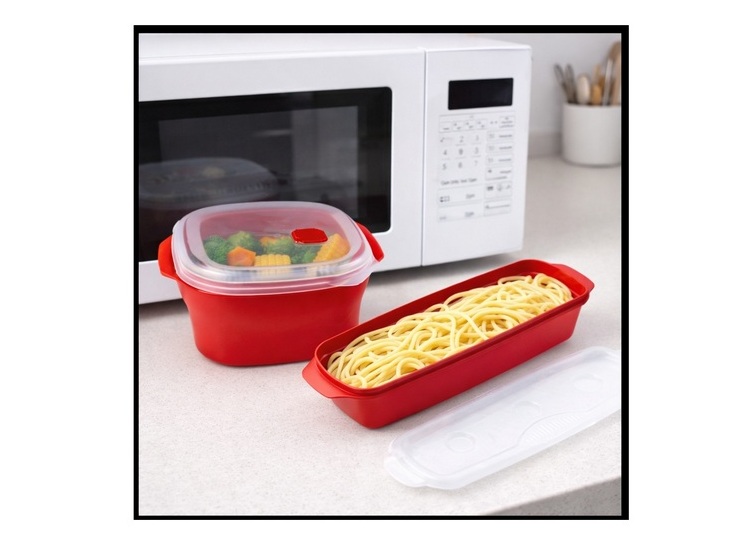 SET DE 2 TAPERS PARA COCINAR EN MICROONDAS VAPORERA + ESPAGUETERA - 4