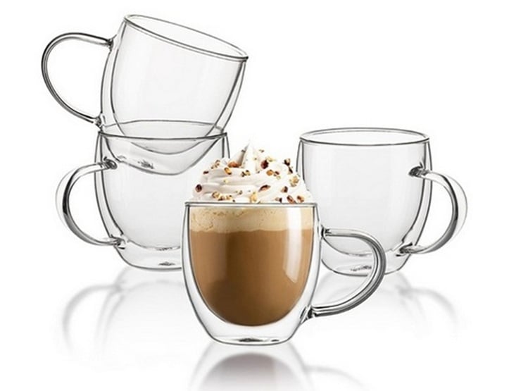 SET DE 4 TAZAS DE TÉ Y CAFÉ DOBLE PARED 250ML - TRANSPARENTE - 1