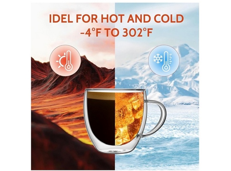 SET DE 4 TAZAS DE TÉ Y CAFÉ DOBLE PARED 250ML - TRANSPARENTE - 2