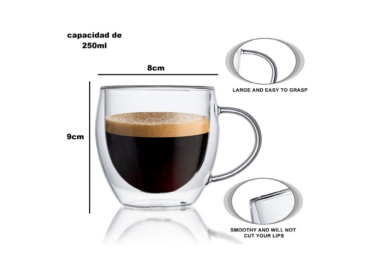 SET DE 4 TAZAS DE TÉ Y CAFÉ DOBLE PARED 250ML - TRANSPARENTE - 4
