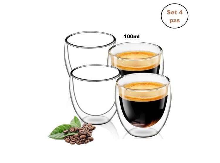 SET DE 4 TAZAS DOBLE PARED PARA CAFÉ ESPRESSO - TRANSPARENTE - 1