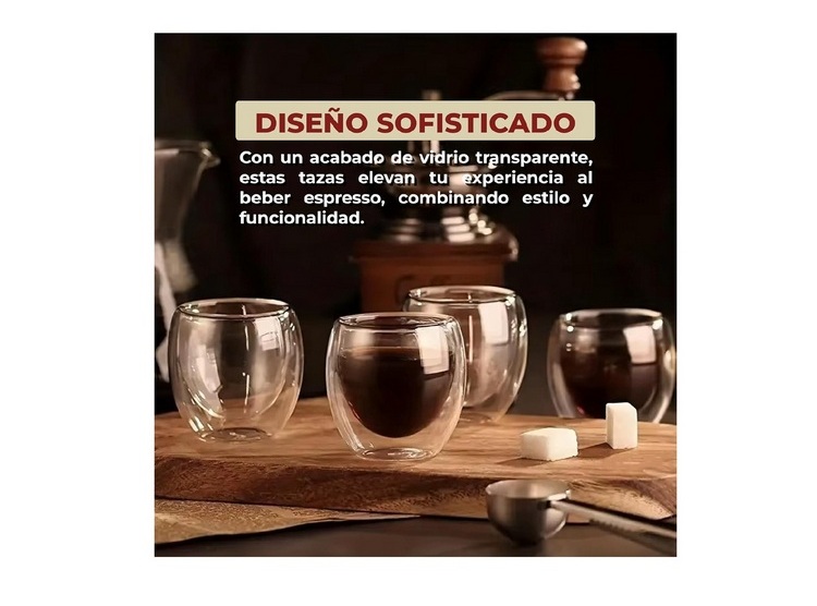 SET DE 4 TAZAS DOBLE PARED PARA CAFÉ ESPRESSO - TRANSPARENTE - 4