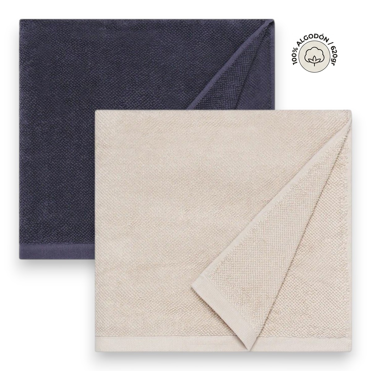 SET DE 2 TOALLAS PRIMIUM DE ALGODÓN 6200GR. AZUL Y CREMA - 1