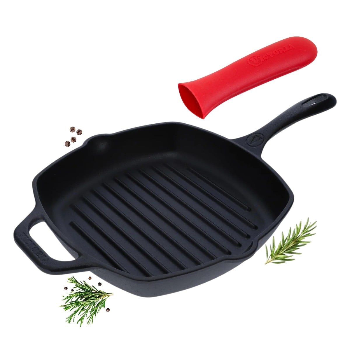 SARTÉN GRILL DE HIERRO FUNDIDO 25CM PRECURADA + MANGO PROTECTOR DE SILICONA - 1