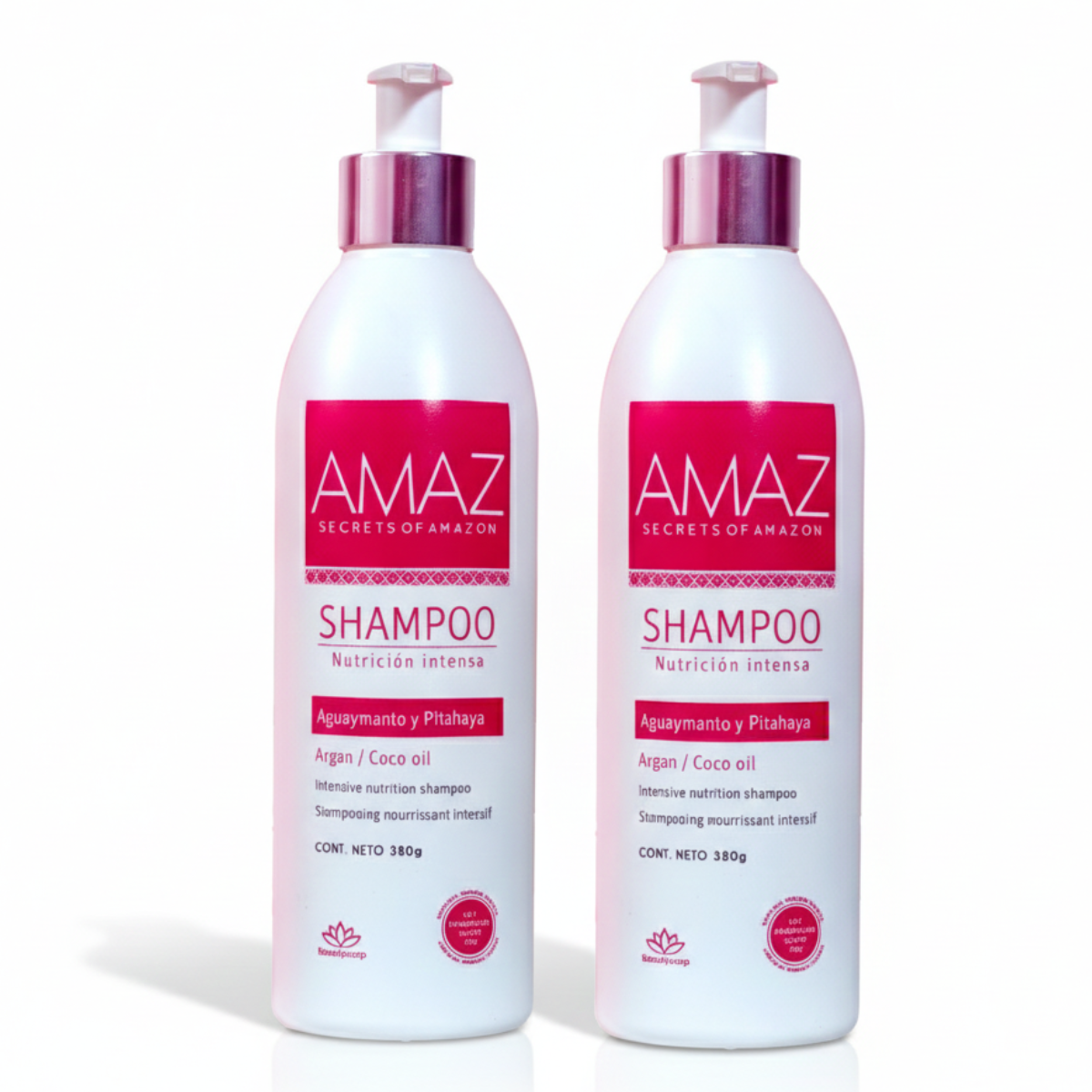 SHAMPOO NUTRICIÒN INTENSA AMAZ- ARGAN Y ACEITE DE COCO, Sin Sal, Post Alisado 380gr POR 2 - 1