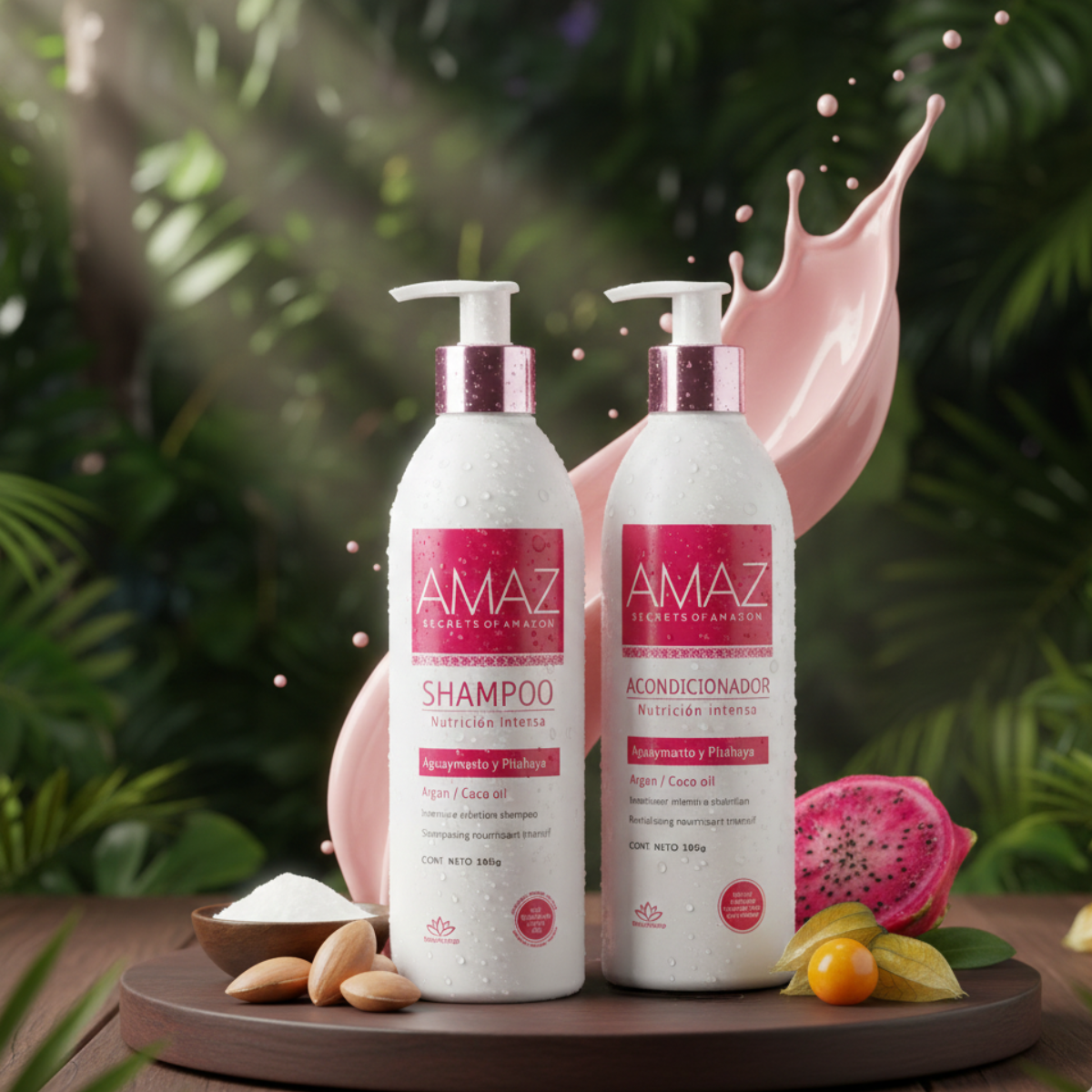 SHAMPOO Y ACONDICINADOR NUTRICION INTENSA AMAZ ARGAN Y ACEITE DE COCO, Sin Sal, Post Alisado 380gr. - 2