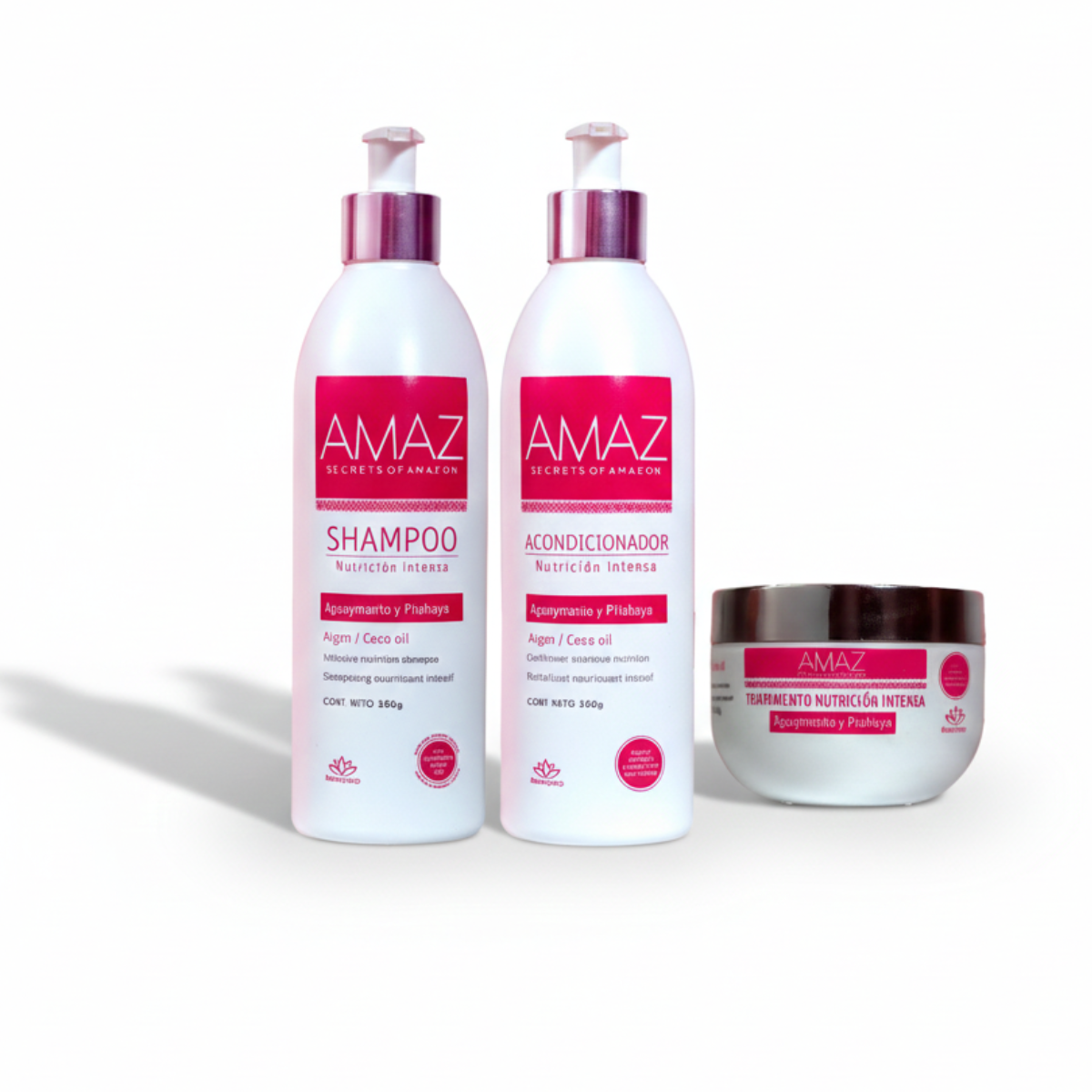 Kit Shampoo, Acondicionador y Mascarilla AMAZ- Nutricion Intensa- Sin Sal- Post Alisado- 380gr. - 1