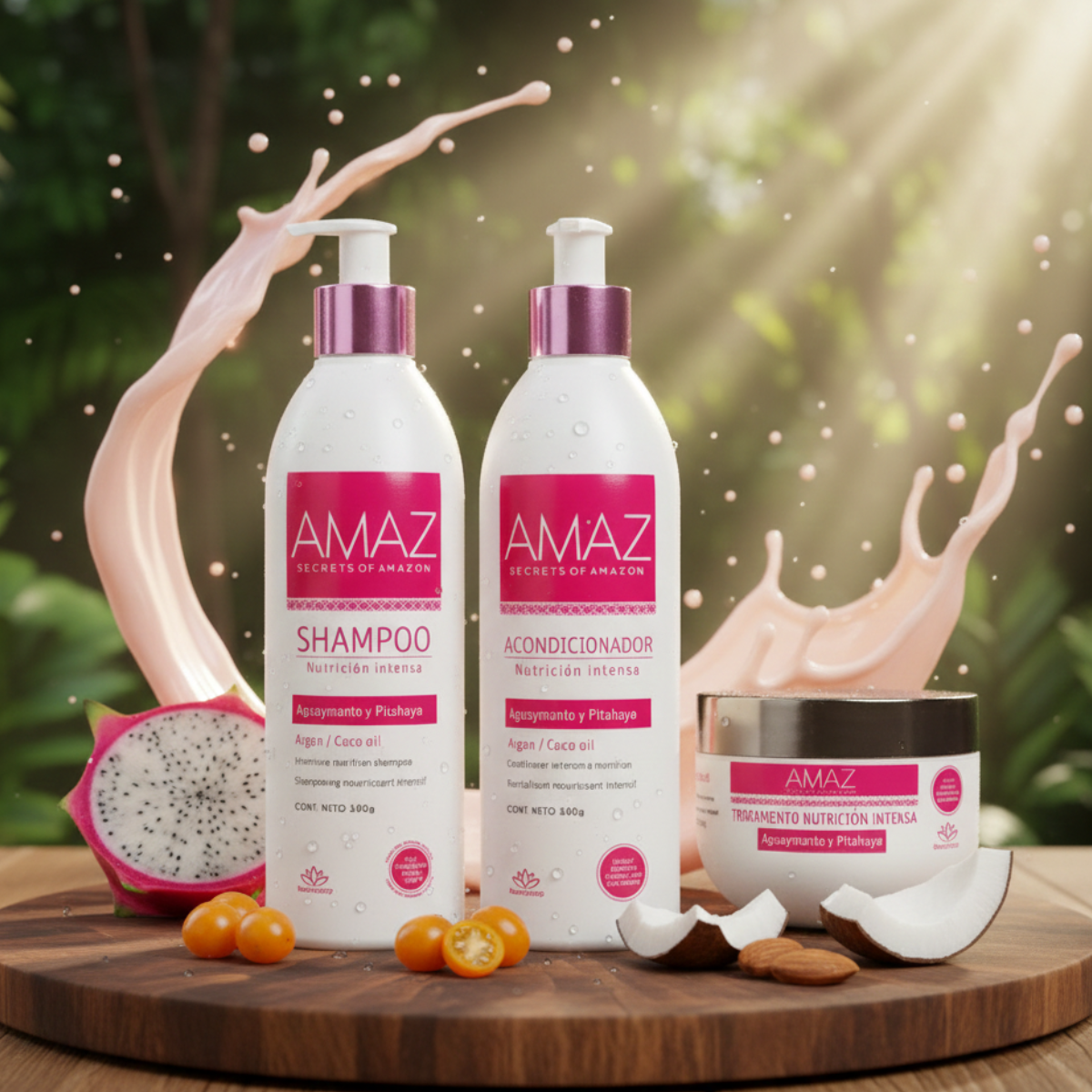 Kit Shampoo, Acondicionador y Mascarilla AMAZ- Nutricion Intensa- Sin Sal- Post Alisado- 380gr. - 2