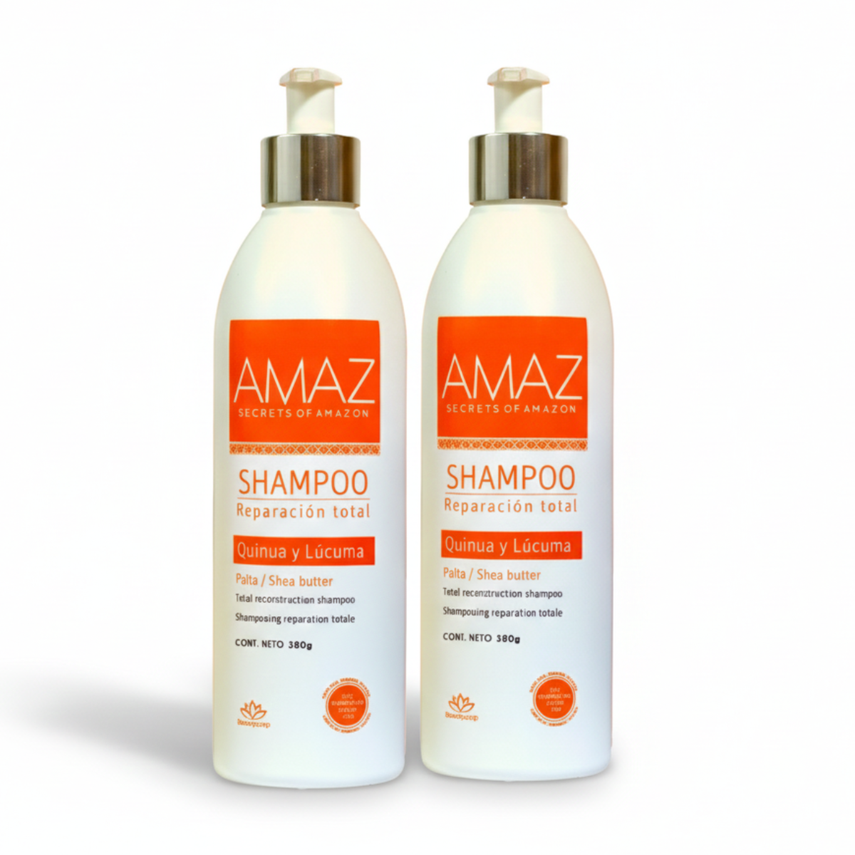 SHAMPOO REPARACIÓN TOTAL AMAZ, PALTA Y MANTECA DE KARITE, Sin Sal- Post Alisado- 380gr POR 2 - 1
