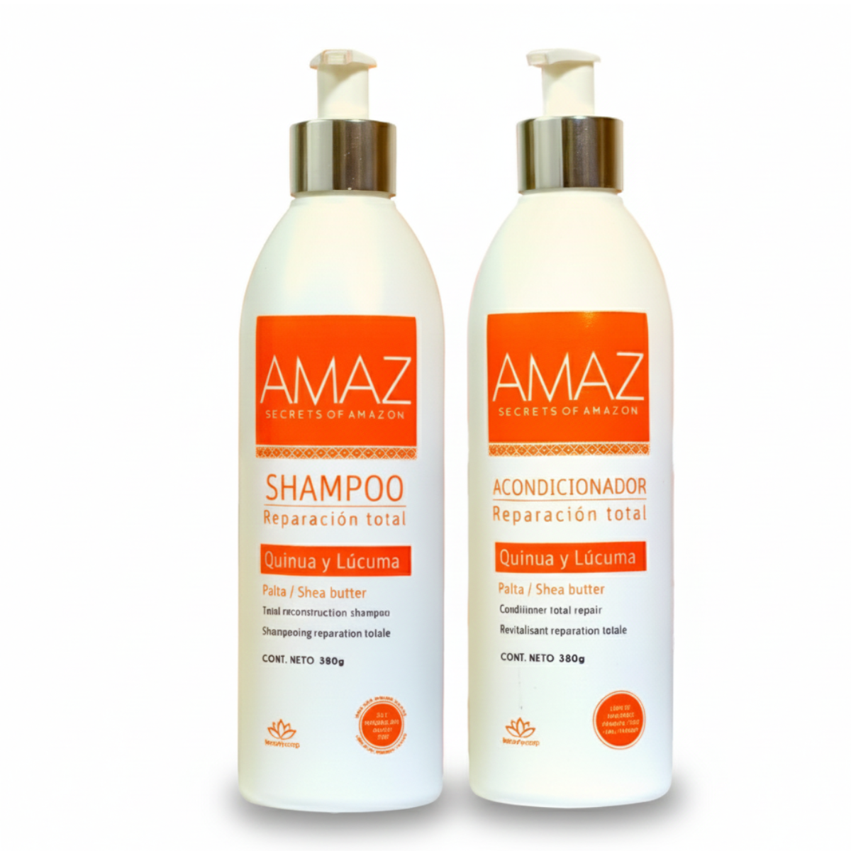 SHAMPOO Y ACONDICIONADOR REPARACIÓN TOTAL AMAZ, PALTA Y MANTECA DE KARITE- Sin Sal- Post Alisado- 380gr POR 2. - 1
