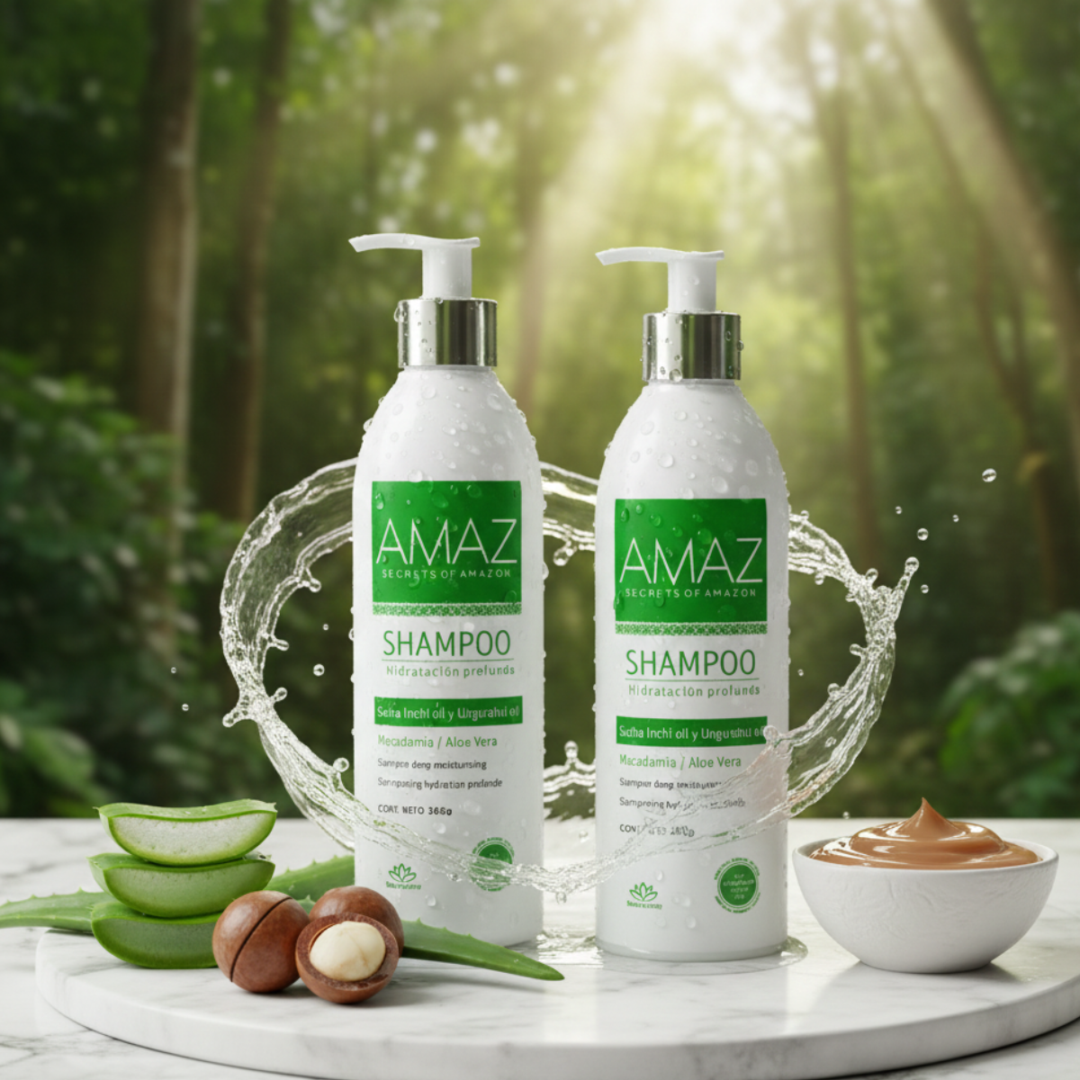 SHAMPOO HIDRATACIÓN PROFUNDA AMAZ, MACADAMIA Y ALOE VERA- Sin Sal- Post Alisado-380gr POR 2. - 2