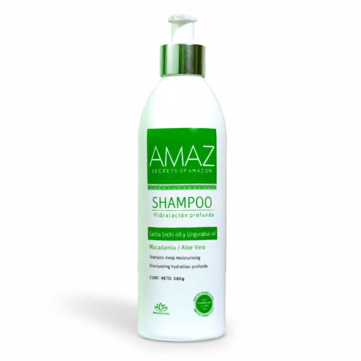 SHAMPOO HIDRATACIÓN PROFUNDA AMAZ, MACADAMIA Y ALOE VERA- Sin Sal- Post Alisado-380gr POR 2. - 3