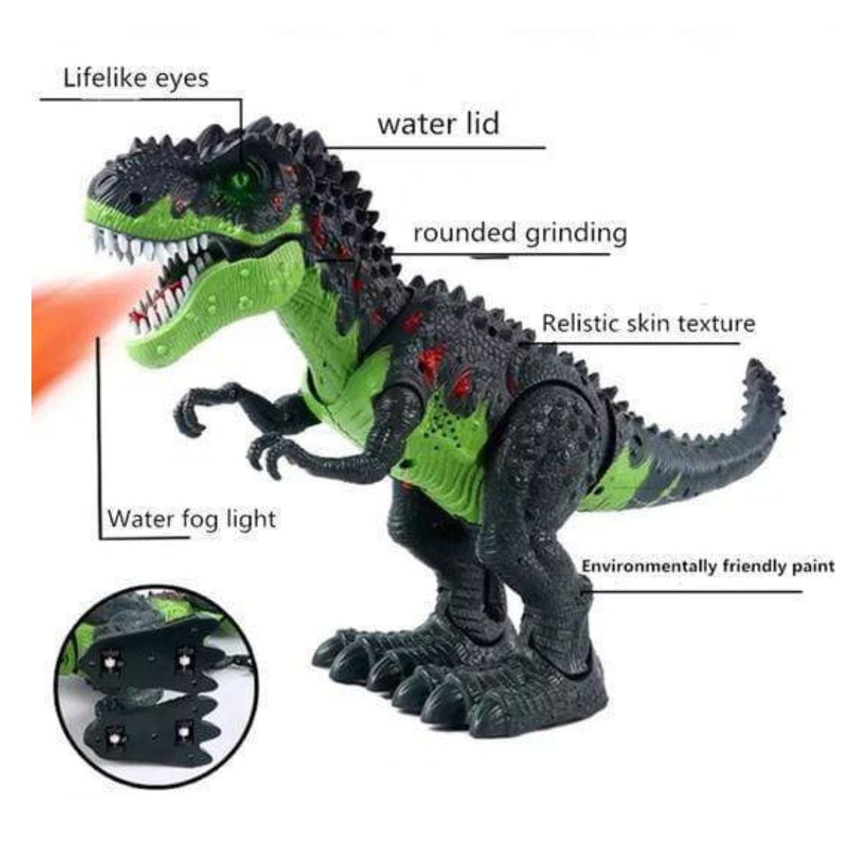 DINOSAURIO FEROZ BOTA HUMO CAMINA CON LUCES Y SONIDO JUGUETE - 2
