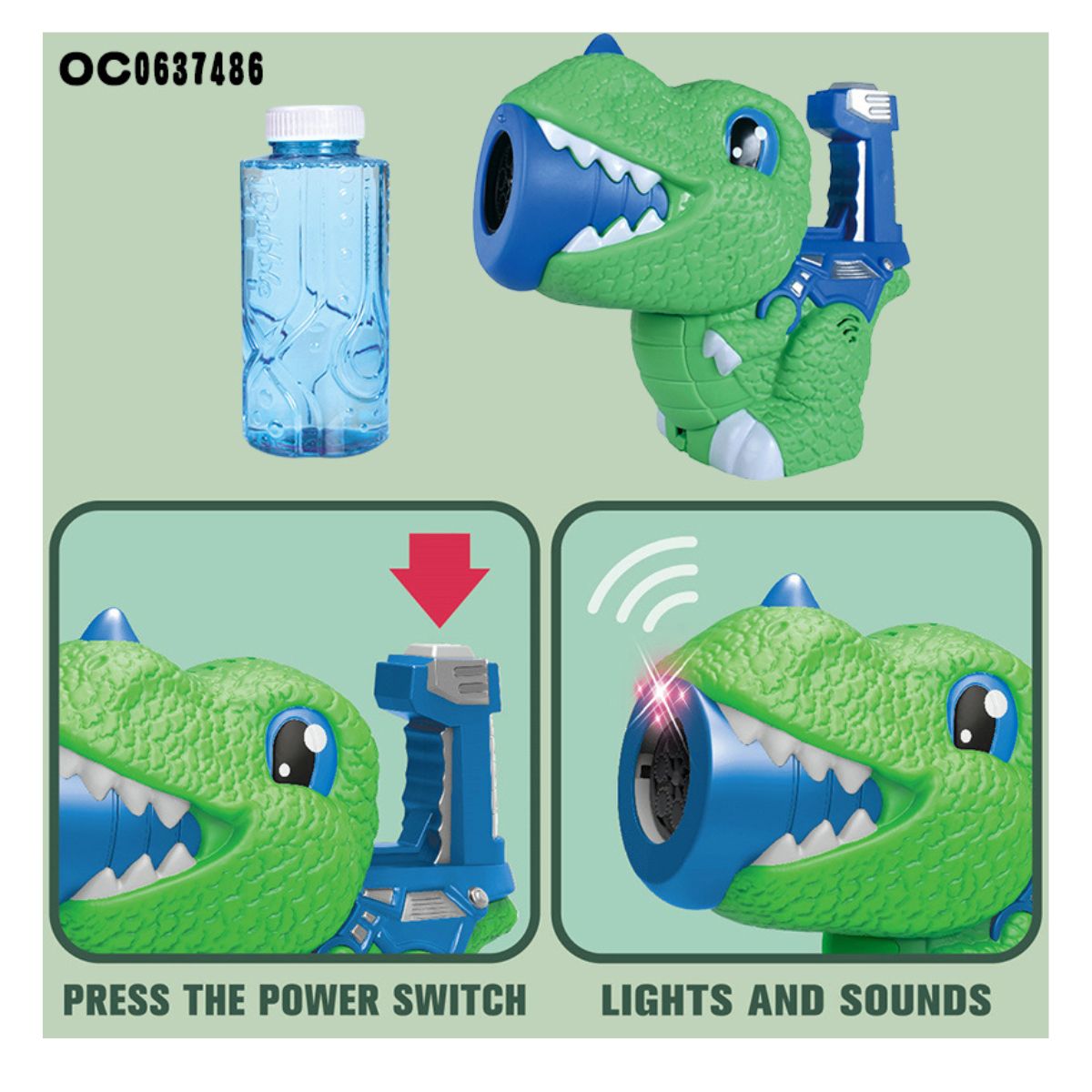 PISTOLA DE BURBUJAS DINOSAURIO CON LUCES Y SONIDO PARA NIÑOS - 10