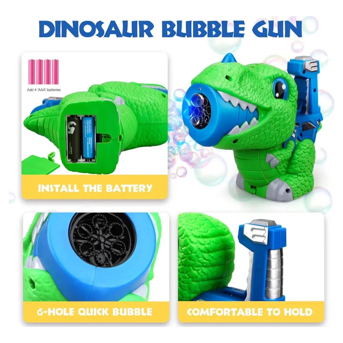 PISTOLA DE BURBUJAS DINOSAURIO CON LUCES Y SONIDO PARA NIÑOS - 9