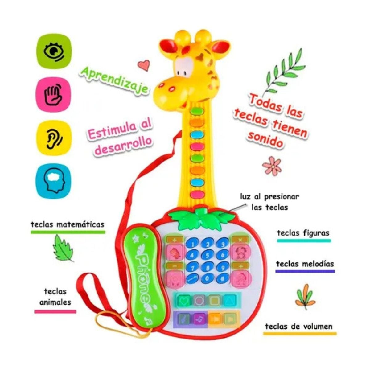 GUITARRA PARA BEBE MODELO JIRAFA SONIDO Y LUCES DIDACTICO - 2