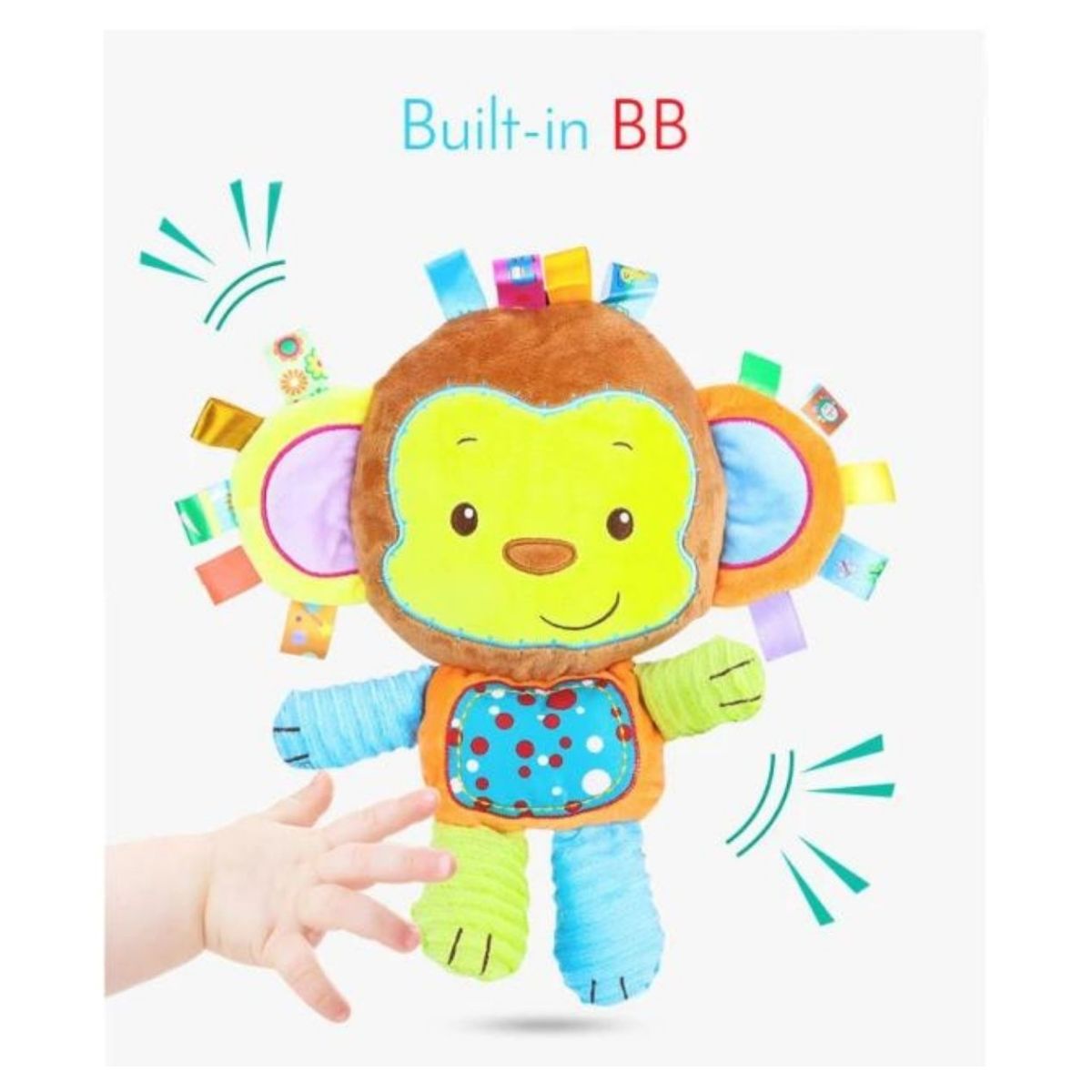 JUGUETE SONAJERO DE APEGO PARA BEBE FELPA SUAVE MONITO CON TEXTURAS - 6