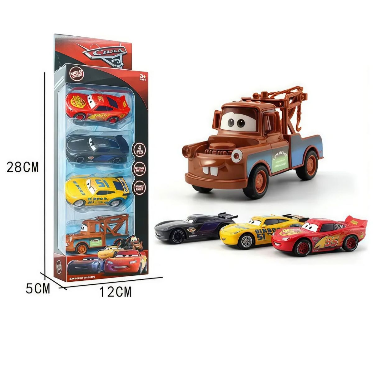 VEHÍCULO PACK 4 CARROS CARS RAYO MCQUEEN METAL JUGUETE NIÑOS - 8