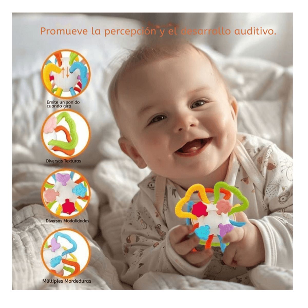 JUGUETE SENSORIAL CON MORDEDOR PARA BEBES PARA LA DENTICIÓN - 2