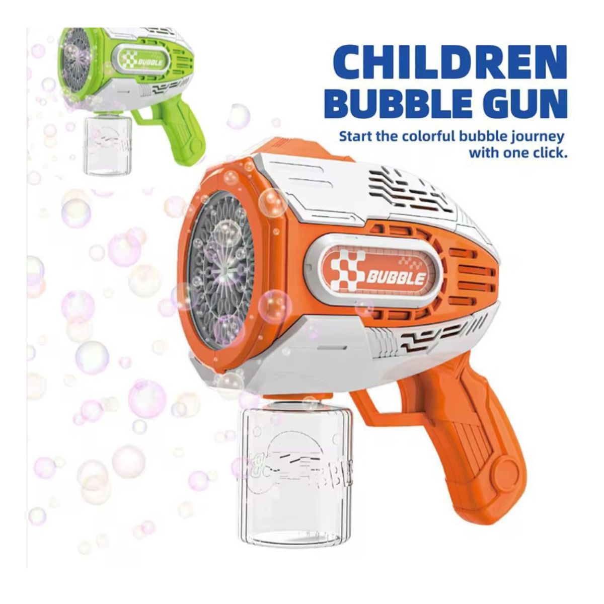 JUGUETE PISTOLA DE BURBUJAS RECARGABLE 42 AGUJEROS CON LUZ NARANJA - 4