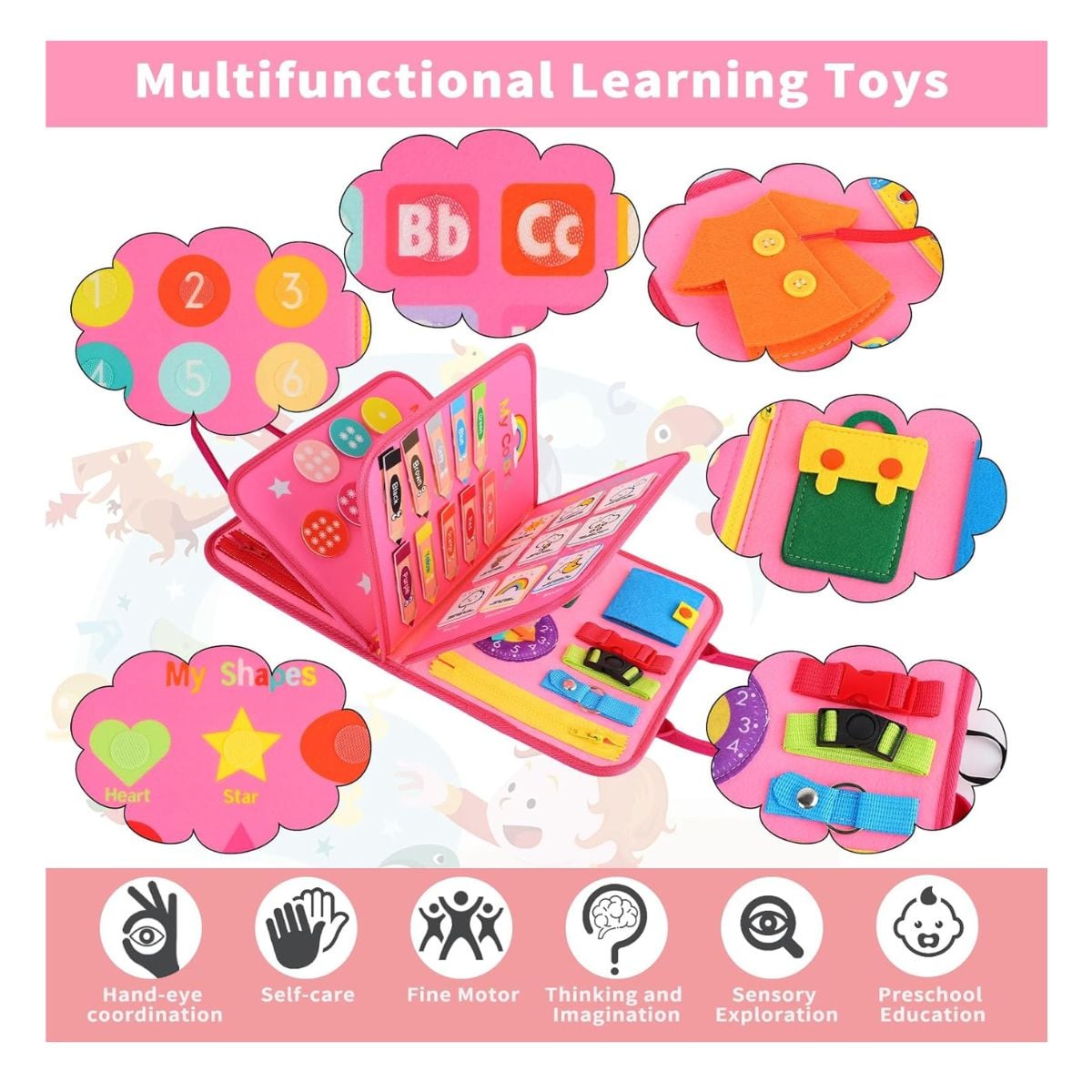 JUEGO LIBRO SENSORIAL DE ACTIVIDADES MONTESSORI PARA NIÑAS UNICORNIO CON PEGA PEGA - 3