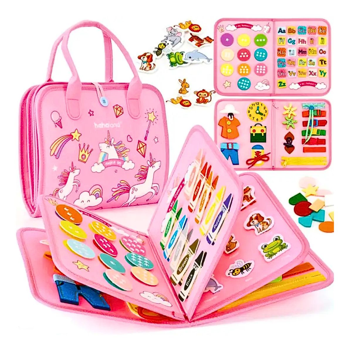 JUEGO LIBRO SENSORIAL DE ACTIVIDADES MONTESSORI PARA NIÑAS UNICORNIO CON PEGA PEGA - 4