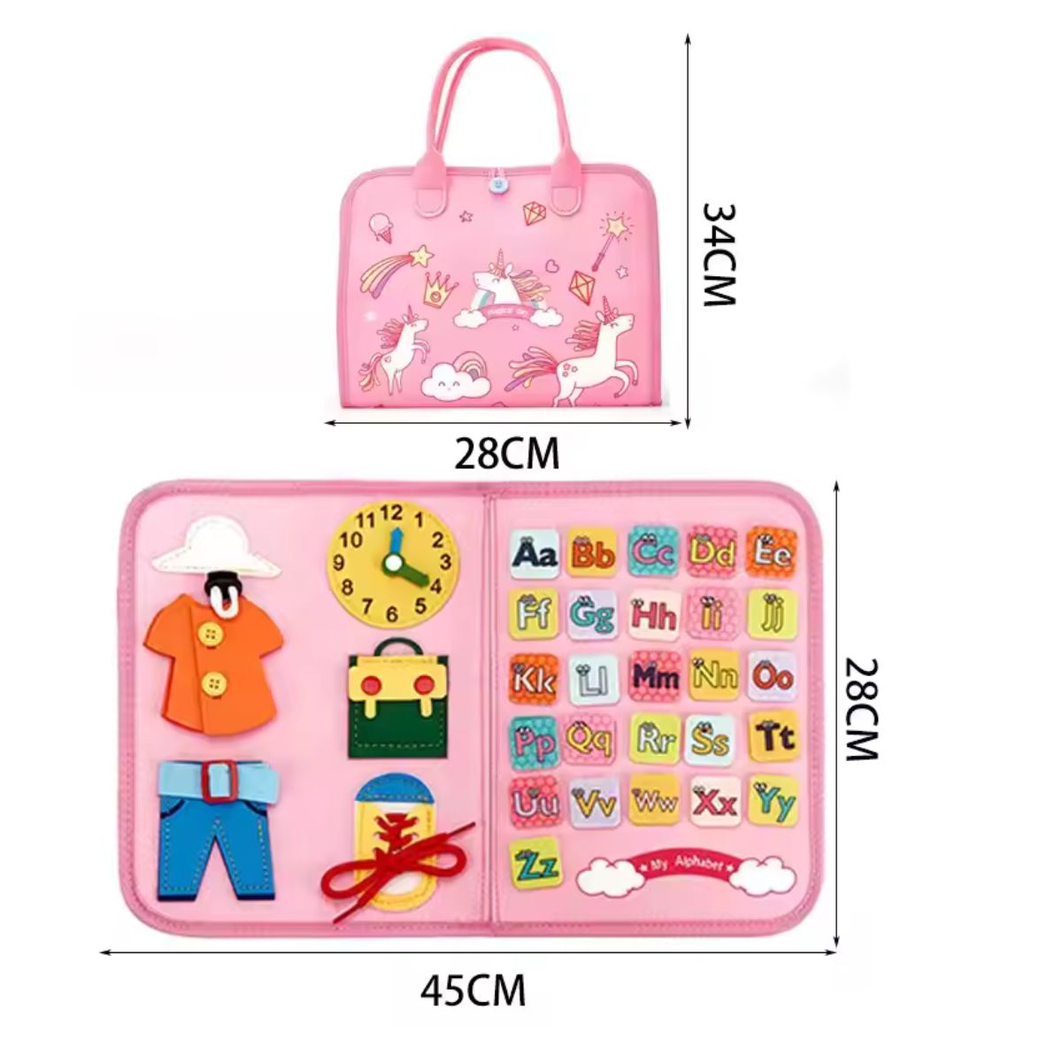JUEGO LIBRO SENSORIAL DE ACTIVIDADES MONTESSORI PARA NIÑAS UNICORNIO CON PEGA PEGA - 5