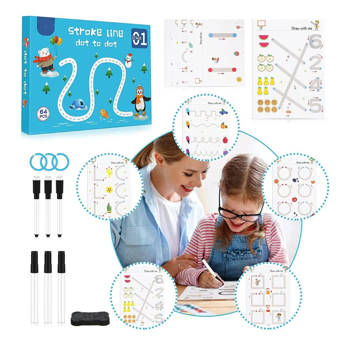 LIBRO DE TRAZOS EDUCATIVO REUTILIZABLE 64PÁG. PARA NIÑOS MONTESSORI - 3