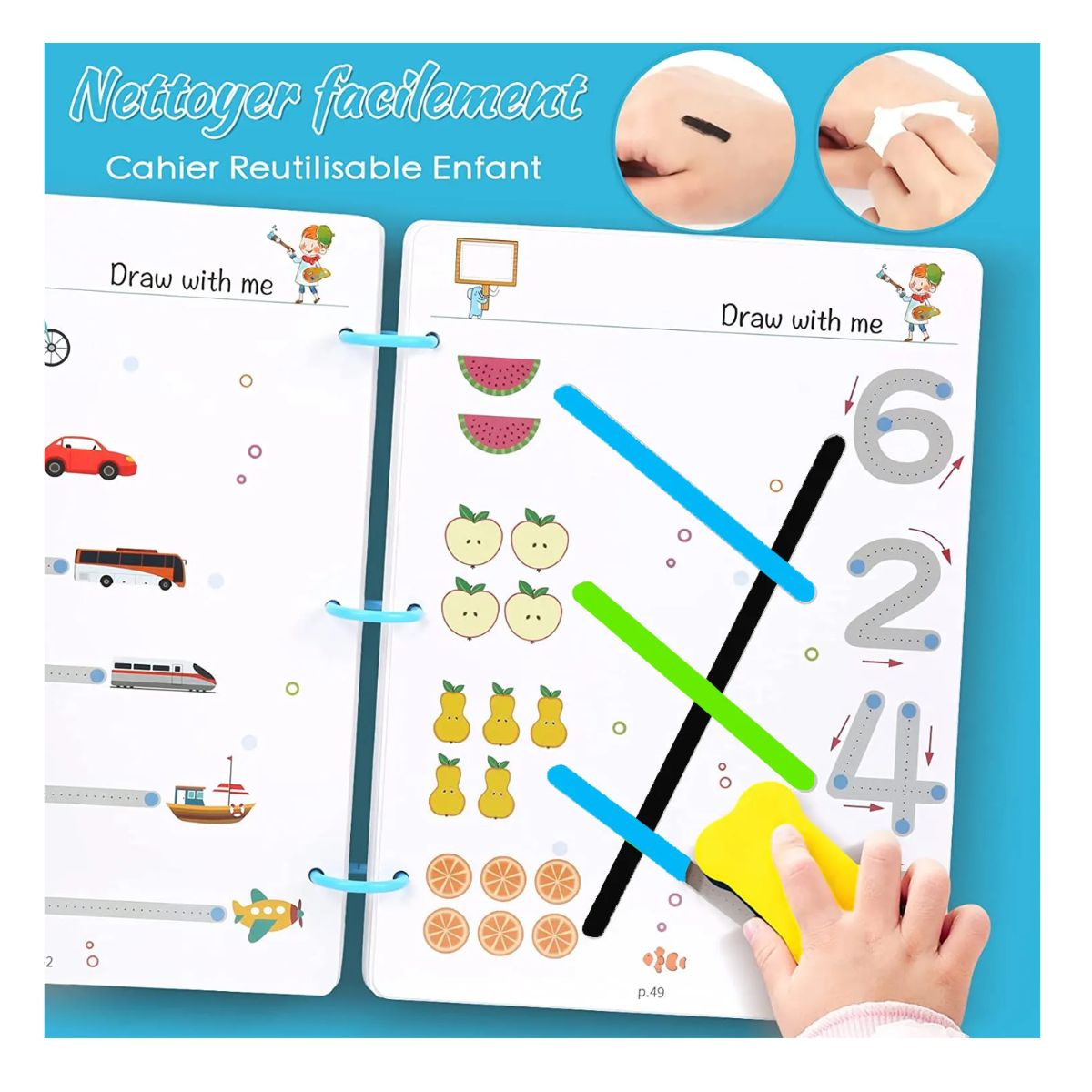 LIBRO DE TRAZOS EDUCATIVO REUTILIZABLE 64PÁG. PARA NIÑOS MONTESSORI - 10