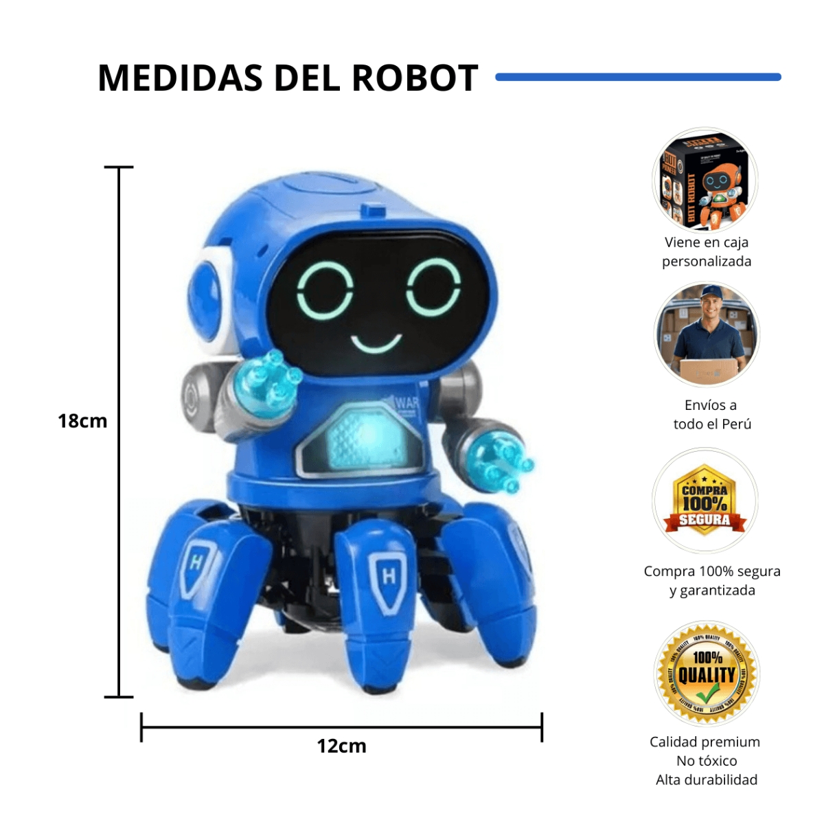 ROBOT BAILARÍN INTERACTIVO AZUL CON LUCES LED, MÚSICA, MOVIMIENTOS PARA NIÑOS - 4