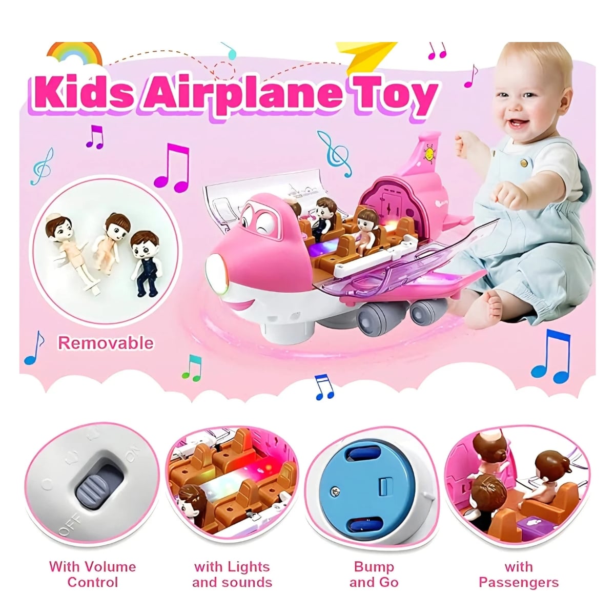 JUGUETE DE AVION GIRATORIO 360° MUSICAL CON LUCES PARA NIÑAS - 2